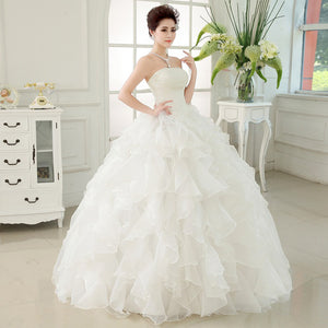 Pearl Sleeveless Wedding Dress with Ball Ruffled Skirt